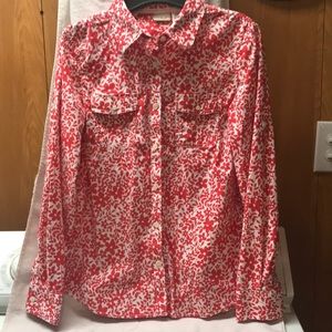 LL Bean Red Floral Button Down Shirt sz M